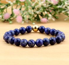 Lapis & metal Beads bracelet, Adjustable bracelet for women, Brass handmade jewelry